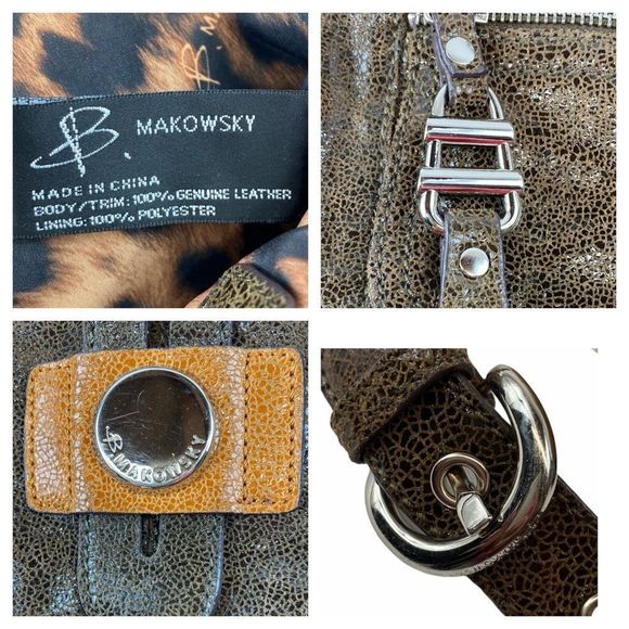 B.Makowsky brown metallic leather tote bag satchel - Picture 5 of 15